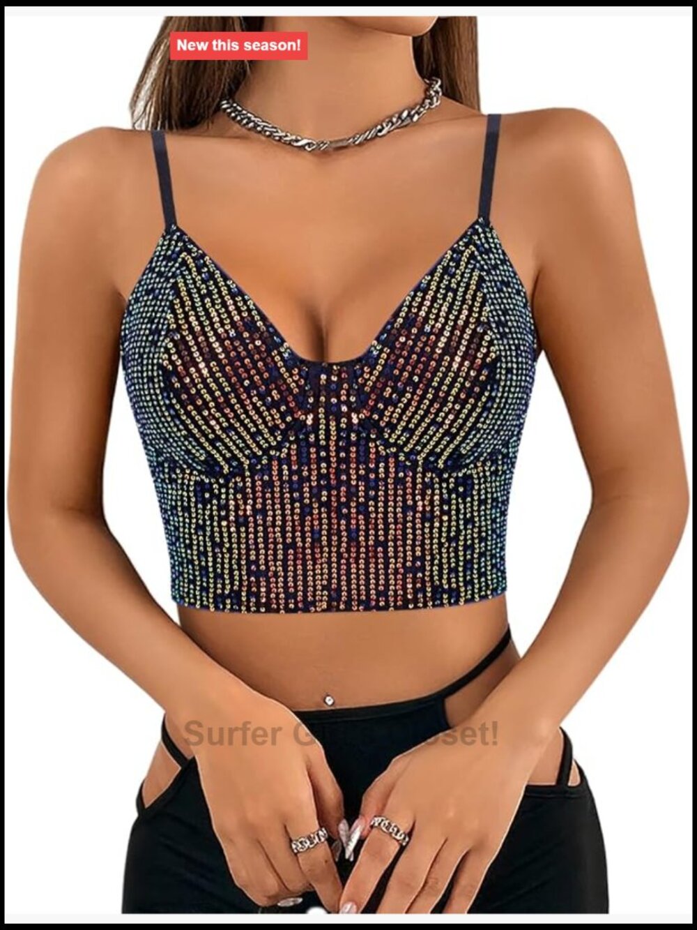Sequin Crop Top Spaghetti Strap Tank Sleeveless Party